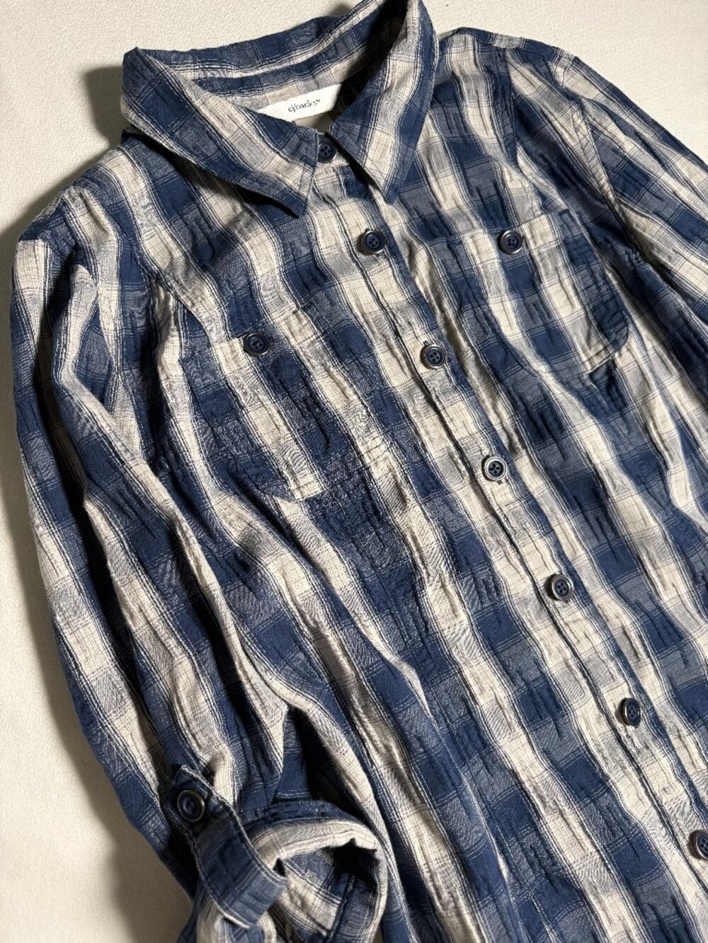 CJ Banks Women's white and blue plaid top Size 1X